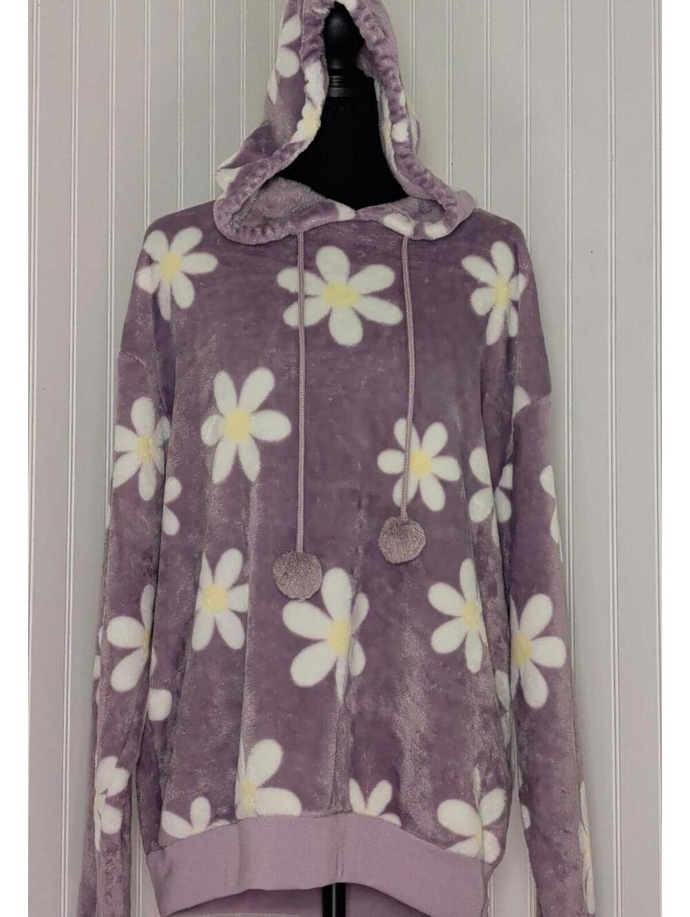Cold Crush Oversized Soft Velvet Sherpa Daisy Sweatshirt Purple XL